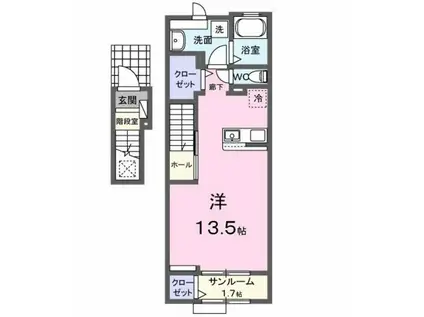 ヒルズ山王林(ワンルーム/2階)の間取り写真