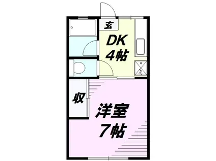 ポルシェ西八王子(1K/2階)の間取り写真