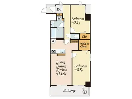 コートデルトゥール昭島(2LDK/6階)の間取り写真