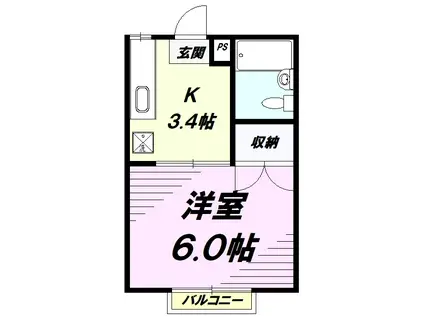 スカイホーク鷹取第9ハウス・チカ(1K/2階)の間取り写真