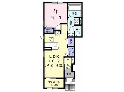 ノーブル(1LDK/1階)の間取り写真