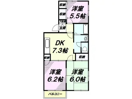 シャトレーサチ(3DK/2階)の間取り写真