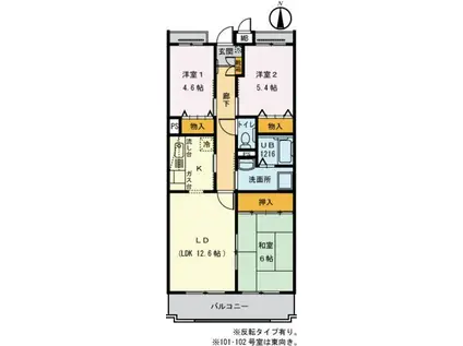 ガーデンハイツ大坂上(3LDK/1階)の間取り写真
