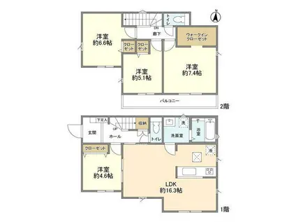 中央本線 西八王子駅 徒歩65分 2階建 築1年(4LDK)の間取り写真