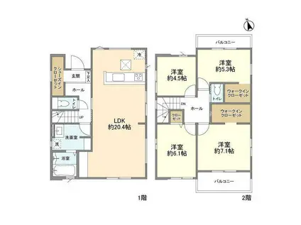 八高線 小宮駅 徒歩12分 2階建 築1年(4LDK)の間取り写真
