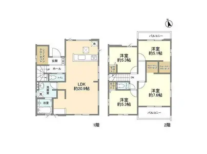 八高線 小宮駅 徒歩12分 2階建 築1年(4LDK)の間取り写真