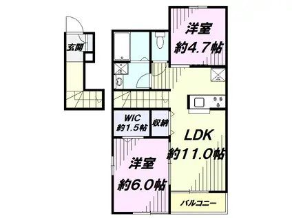 メゾン・パルⅡ(1LDK/2階)の間取り写真