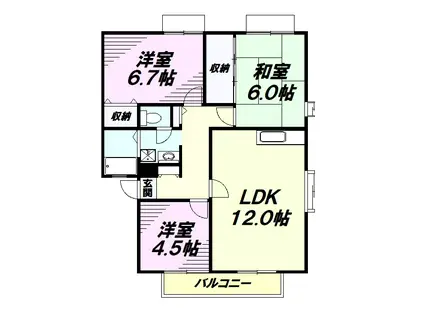 リビエール南平(3LDK/1階)の間取り写真