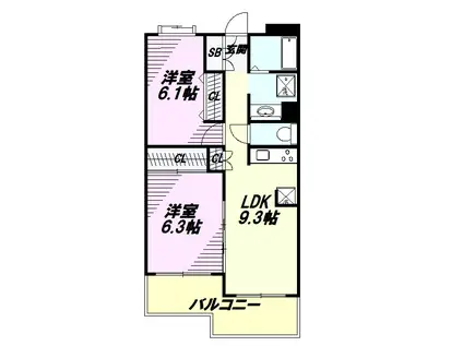 PLENDYーHILLS高幡不動(2LDK/3階)の間取り写真