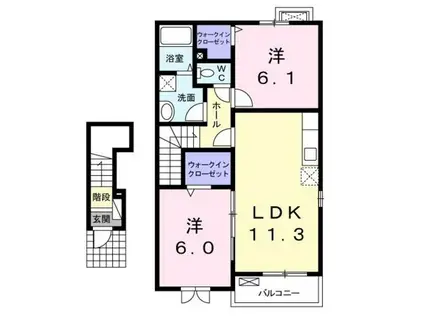 コート ワン(2DK/2階)の間取り写真