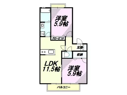 グランシードのぐち(2LDK/1階)の間取り写真
