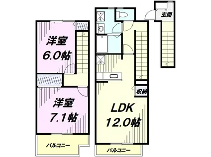 メゾン・ソレアード(2LDK/2階)の間取り写真