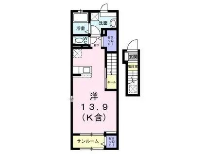 フェリスタ国立(ワンルーム/2階)の間取り写真