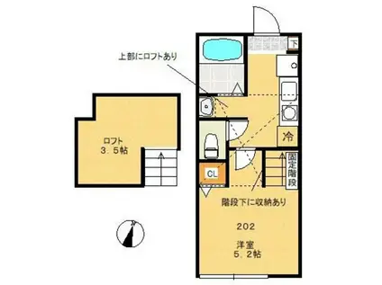 A-FLAT(1K/2階)の間取り写真