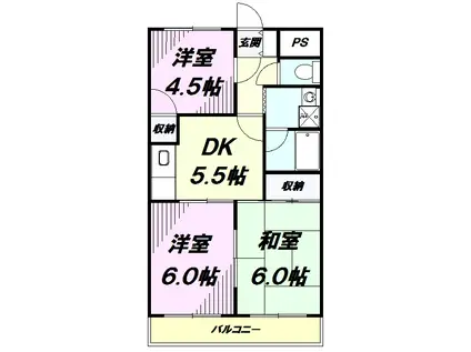 ハーモニーレジデンス(3DK/1階)の間取り写真