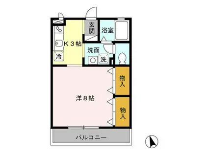 ソリアードⅢ(1K/2階)の間取り写真