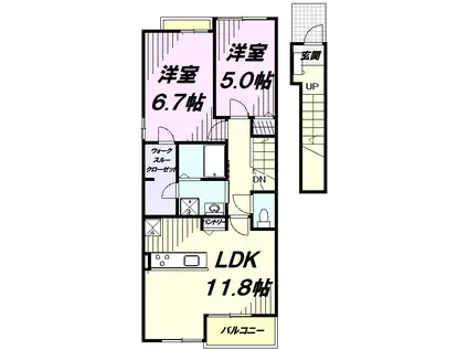 シャンペトル(2LDK/2階)の間取り写真
