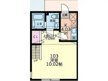 モンパルナス(1K/1階)の間取り写真