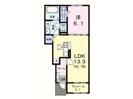 エール ドゥ(1LDK/1階)の間取り写真