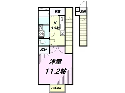 アムール大野(1K/2階)の間取り写真