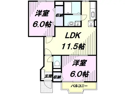 リス・メゾン B棟(2LDK/1階)の間取り写真