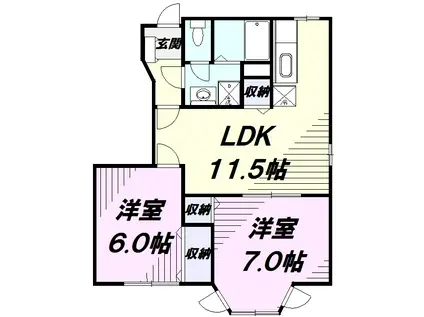 シャン・ド・フルール(2LDK/1階)の間取り写真