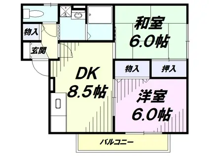 プリシアードⅡ(2DK/2階)の間取り写真