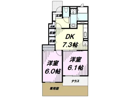 クラール・ブリーゼⅠ(2DK/1階)の間取り写真