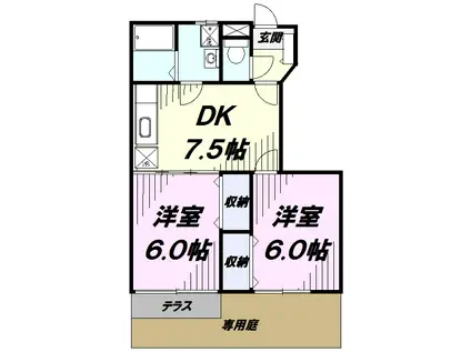 フォルネ・プラッツ(2DK/1階)の間取り写真