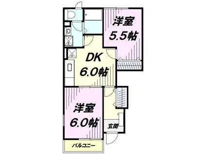 ヴィーヴル ローマⅡ(2DK/1階)の間取り写真