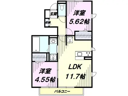 ハイマート(2LDK/1階)の間取り写真
