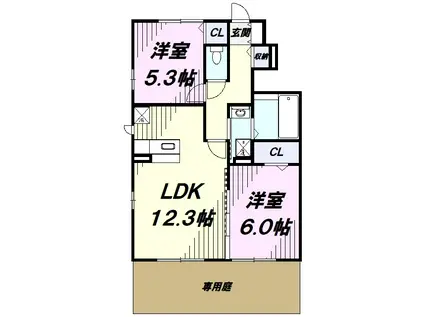 ファヴォーレⅢ(2LDK/1階)の間取り写真
