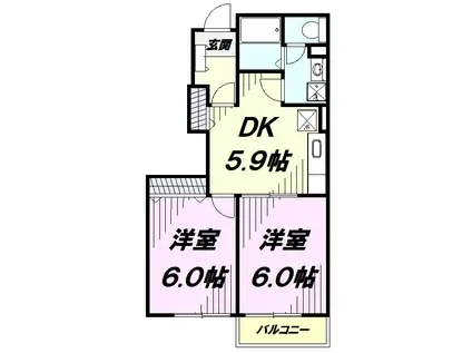 ベルパレスⅠ(2DK/1階)の間取り写真