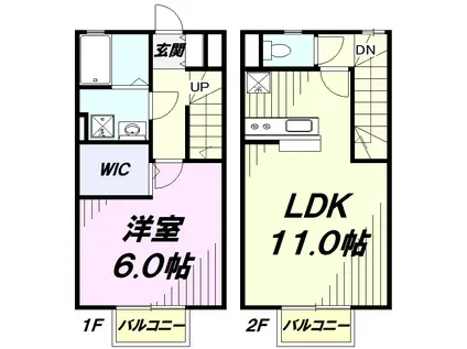 ジュネックスB(1LDK/1階)の間取り写真