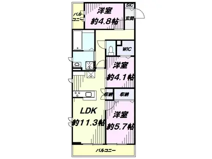 ハーモニー大坂上Ⅱ(3LDK/2階)の間取り写真
