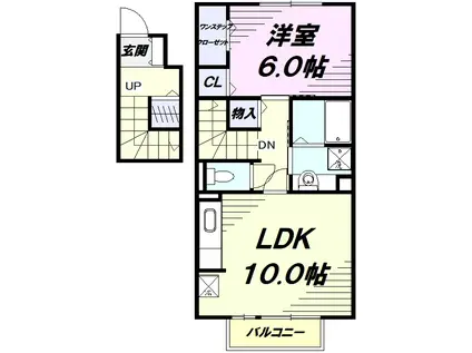 メルヴィーユ(1LDK/2階)の間取り写真