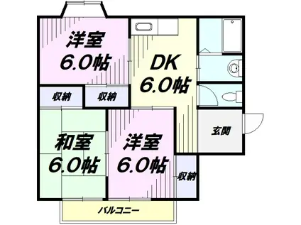 ヘルシーシャトー(3DK/2階)の間取り写真
