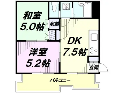 セイワ・アクレイム国立B(2DK/2階)の間取り写真