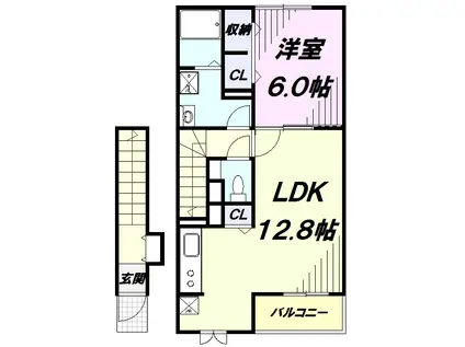 カルムコート(1LDK/2階)の間取り写真