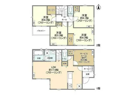 南武線 矢川駅 徒歩18分 2階建 築3年(4SLDK)の間取り写真
