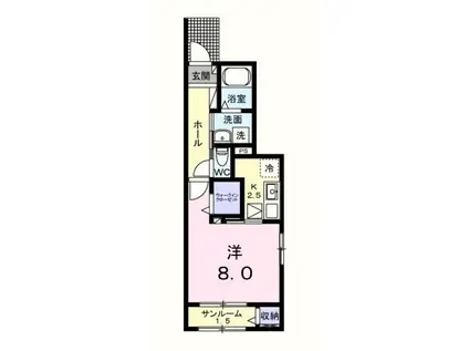 フォンターナ・ガルボⅠ(1K/1階)の間取り写真