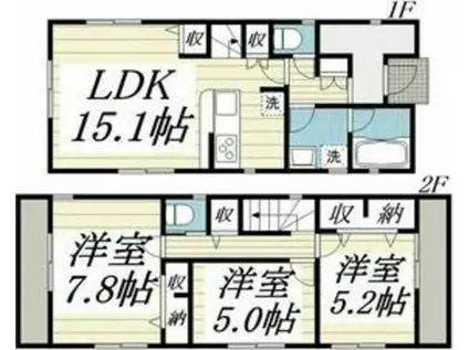 多摩モノレール 桜街道駅 徒歩1分 2階建 築2年(3LDK)の間取り写真