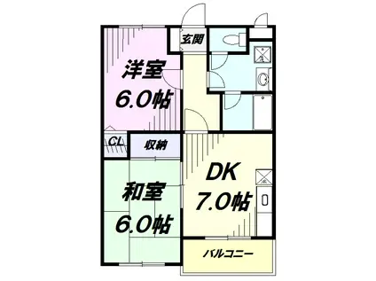 ウィスタリアガーデン(2DK/2階)の間取り写真