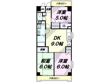 アバクス立川(3DK/2階)の間取り写真