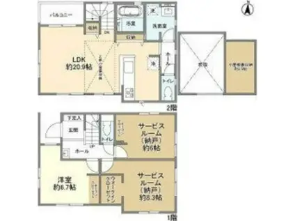 中央本線 日野駅(東京) 徒歩17分 2階建 築2年(1SLDK)の間取り写真