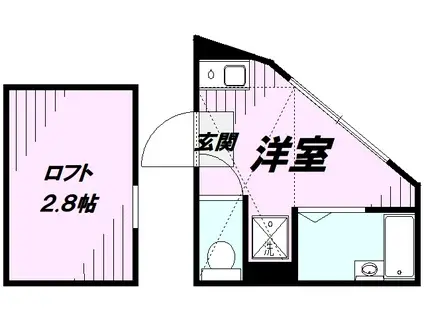 クレスト立川(ワンルーム/2階)の間取り写真