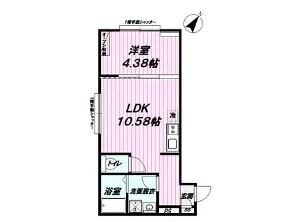 グランディール羽村(1LDK/1階)の間取り写真