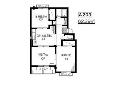 トリヴァンベール美船(3DK/2階)の間取り写真