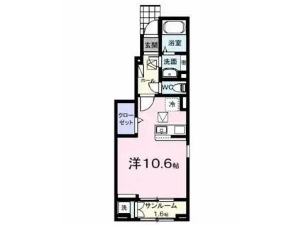 ヒルズ山王林(ワンルーム/1階)の間取り写真