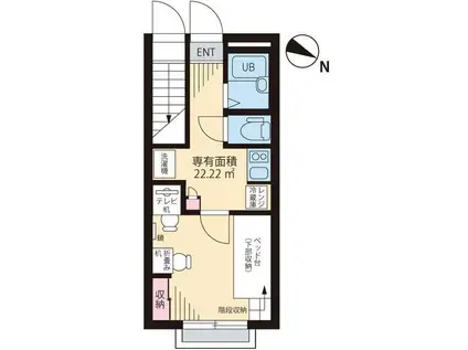 カーサロイヤル福生(1K/1階)の間取り写真